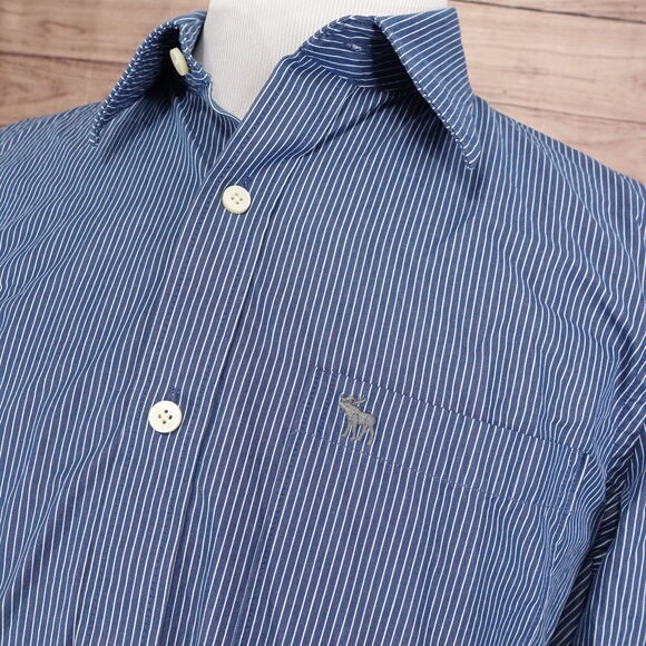 ABERCROMBIE & FITCH MUSCLE FIT BLUE STRIPED BUTTON DOWN SHIRT MENS 2XL XXL - Picture 2 of 7